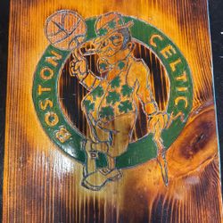 Hand carved Boston Celtics sign