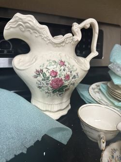 Vintage Rose Print Pitcher 