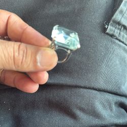 Blue Aquamarine Stone On Silver Sterling Vintage Ring Stone Is Really Big