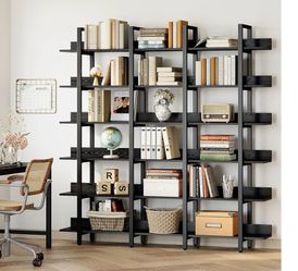 IRONCK Book Shelf Triple Wide Bookshelves 6 Tiers with Back Fence