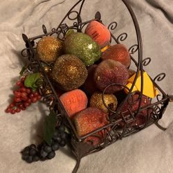 Wire Basket With Artificial Fruit
