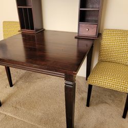 Wooden Table, Chairs, Shelf 