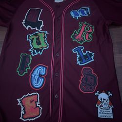 Brand X Juice Wrld Fighting Demons baseball jersey in burgundy