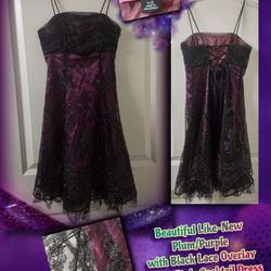 Plum Purple Cocktail (Semi-formal, Prom, Wedding, Bridesmaid) Dress Size 1/2
