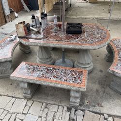 Concrete Patio Table With Four Benches