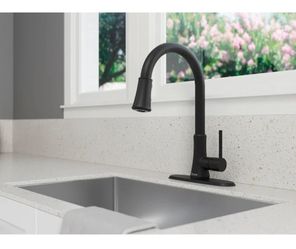 Pfister Classic Matte Black Single Handle Deck-mount Kitchen Faucet with Sprayer (Includes Deck Plate)