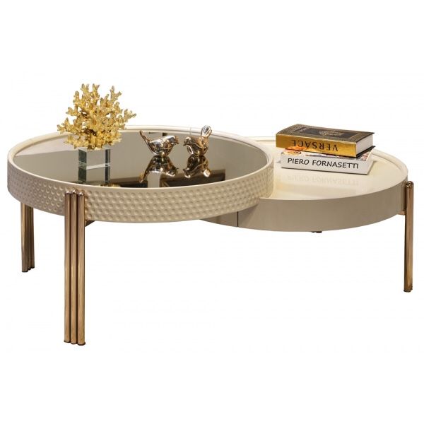NEW MIRROR CREAM COFFEE TABLE WITH GOLD LEGS