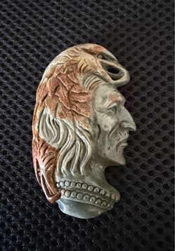 Beautiful Multi-Toned Stone Carved Chief Pendant With 2 Eagles