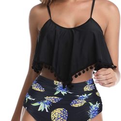 Women's High Waisted Bikini Flounce Crop Top Swimsuits Two Piece Bathing Suits-S