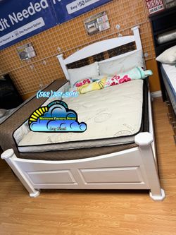 White queen bed frame with mattress Colchon y tambor Wooden