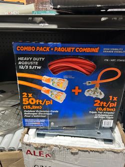 Prime 50ft Neon Extension Cord 2-pack Plus One 2ft Triple Tap Adapter