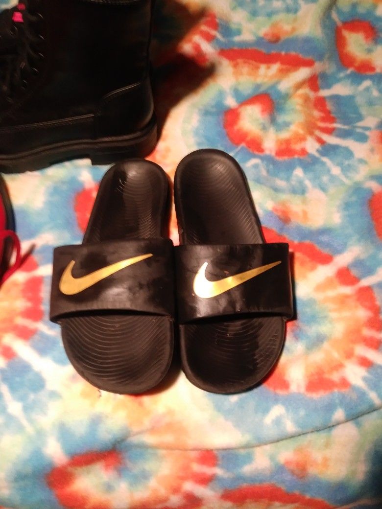 Gold An Black Nike Slides