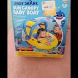 SwimWays Pinkfong Baby Kids Shark Sun Canopy Baby Boat Swimming Pool Float 9-24 months