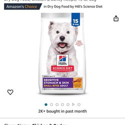 Hill's Science Diet Adult Sensitive Stomach and Skin Small Bites Dry Dog Food, Chicken & Barley Recipe, 15 lb. Bag $40