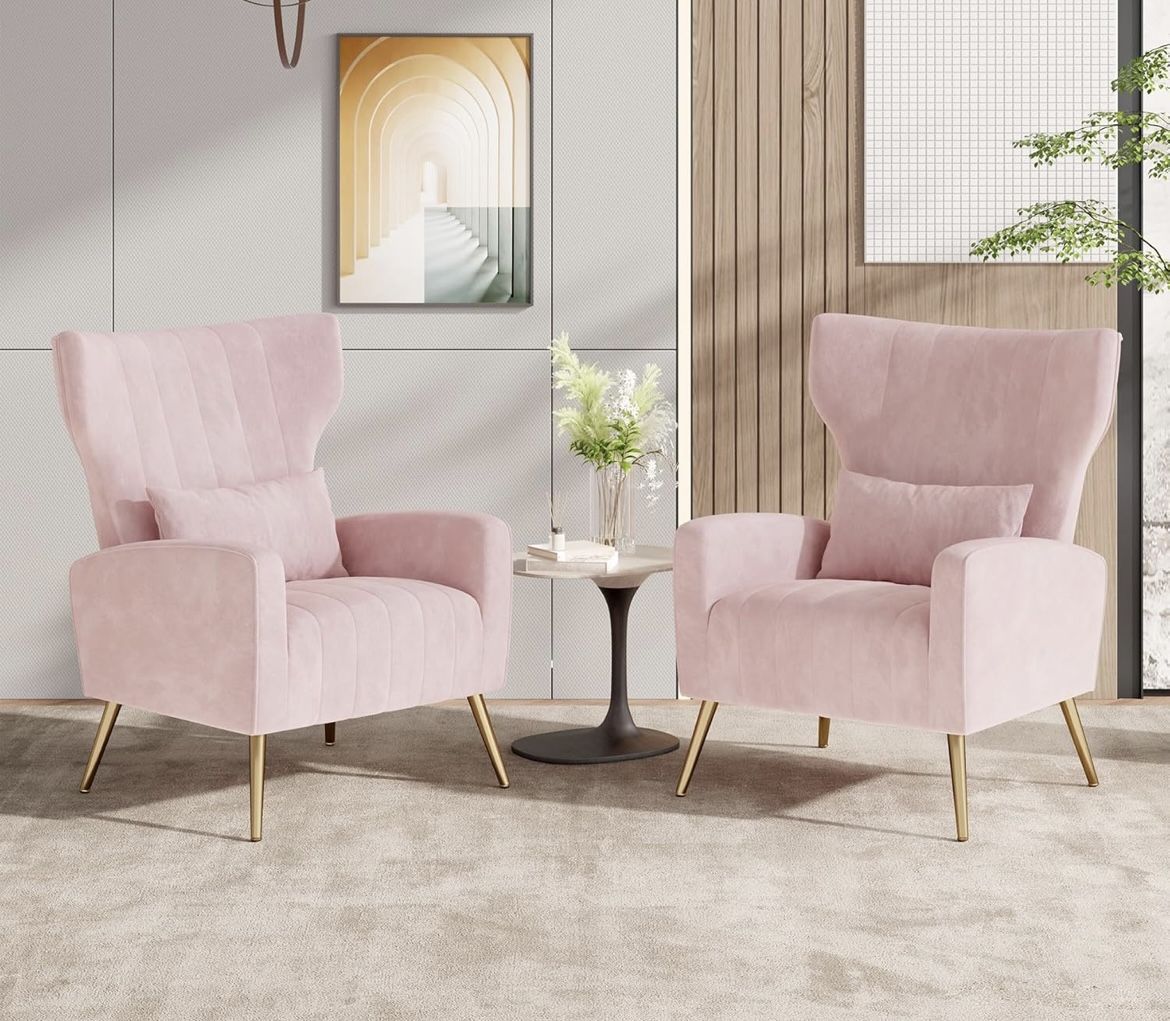 2 For $210 Modern Accent Chairs for Set of 2 Upholstered Velvet Fabric Reading Chair Mid Century Arm Chair Comfy Armchair