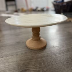 Marble And Wood Pedestal Cake Stand