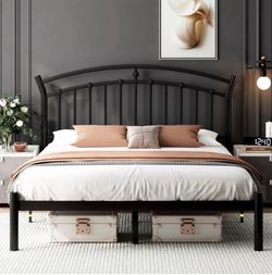 Black Metal Bed Frame with Arched Headboard