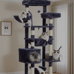 Gitelsnour Cat Tree, Cat Tower for Large Cats with 2 Big Platforms, 2 Baskets, condo and Toys, 63" Cat Scratching Posts for Indoor Cats, Smoky Gray