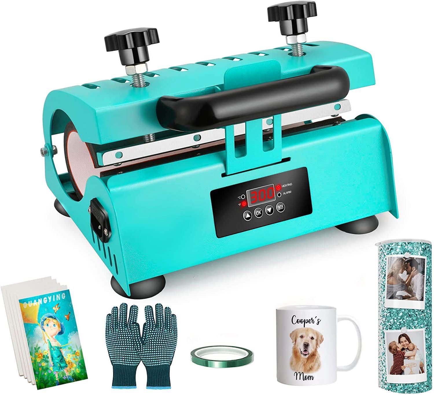 Tumbler Heat Press Machine 110V Green for 16 OZ 20 OZ 30 OZ for Sublimation DIY Ceramic Mug Press Machine 10 OZ 11 OZ 15 OZ Straight Blanks Skinny Tum