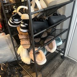 5-Tier Shoe Rack Storage Double-Sided w/ Wheels