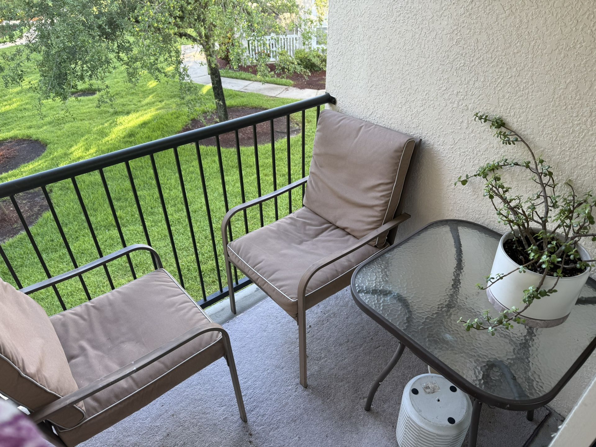 Outdoor Furniture - Set Of 2 Chairs And Glass Top Table