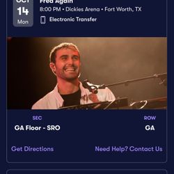 GA Fred Again Ticket - Monday October 14th