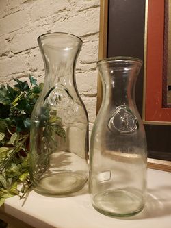 Vintage old RARE Paul Mason Since 1852 Glass Milk Bottles, Wine Carafe, or Vase