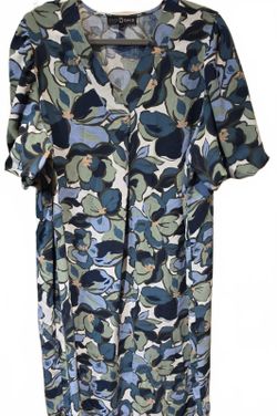 Fred David Women's Sz 2X Short Bubble Sleeve Dress Green/Black/White