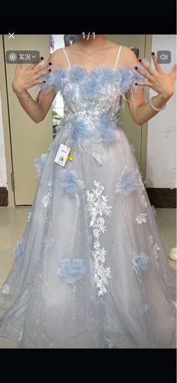Like new Blue Floral Tulle Ball Gown Formal Dress