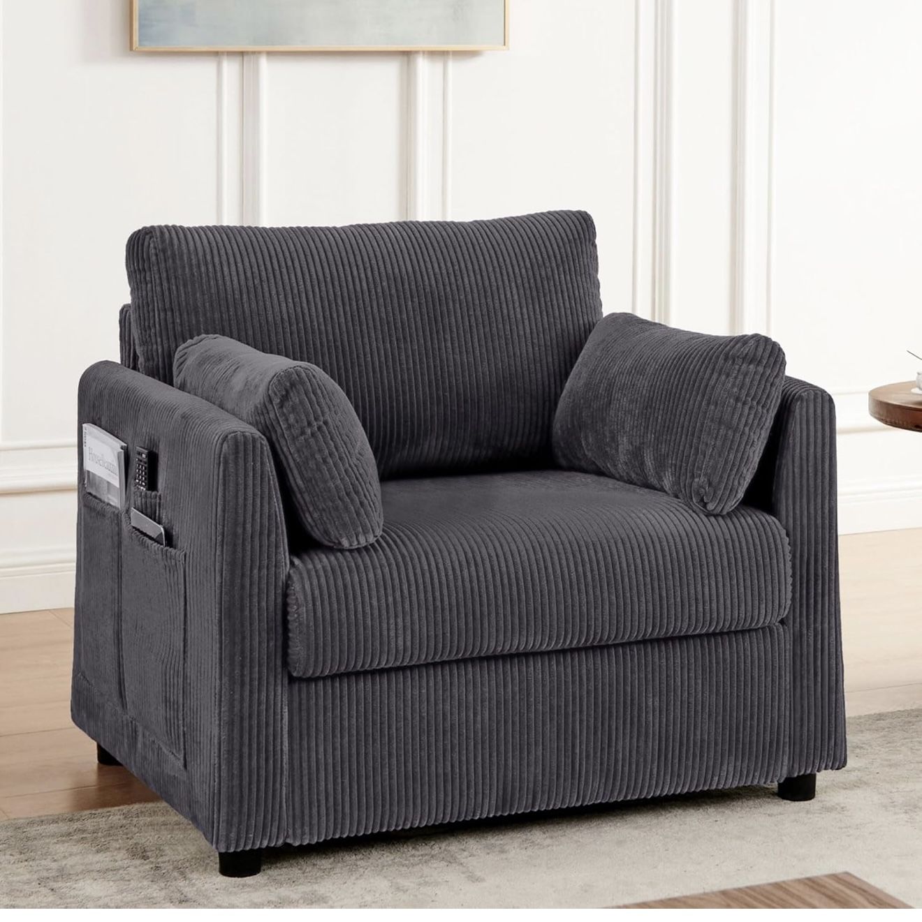Modern Accent Chair Living Room Chairs in Corduroy Fabric,Reading Chair Sofa Couch for Apartment and Small Spaces. (Grey, Chair)