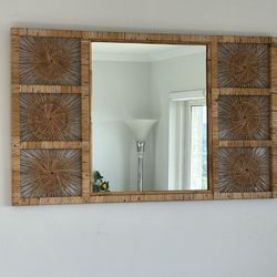 Vintage Coastal Woven Rattan Starburst Mirror 