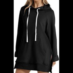 WARMY Black Oversized Hoodie Dress with Pockets M