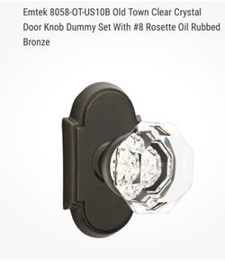 Emtek 8058 Old Town Clear Crystal Door Knob Dummy Set w #8 Rosette Oil Rbbd Brnz