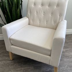 LUE BONA Linen Accent Chair 18.5" H, Button Tufted Armchair, Comfy Living Room Chair with Arms, Upholstered Modern Arm Chairs for Bedroom, Living Room