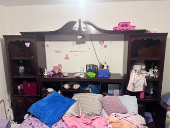 Dark Wood Headboard with Bookcase Storage