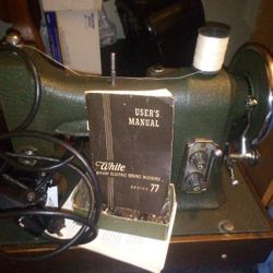 White Sewing Machine In The Case 