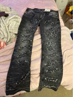 black stacked jeans