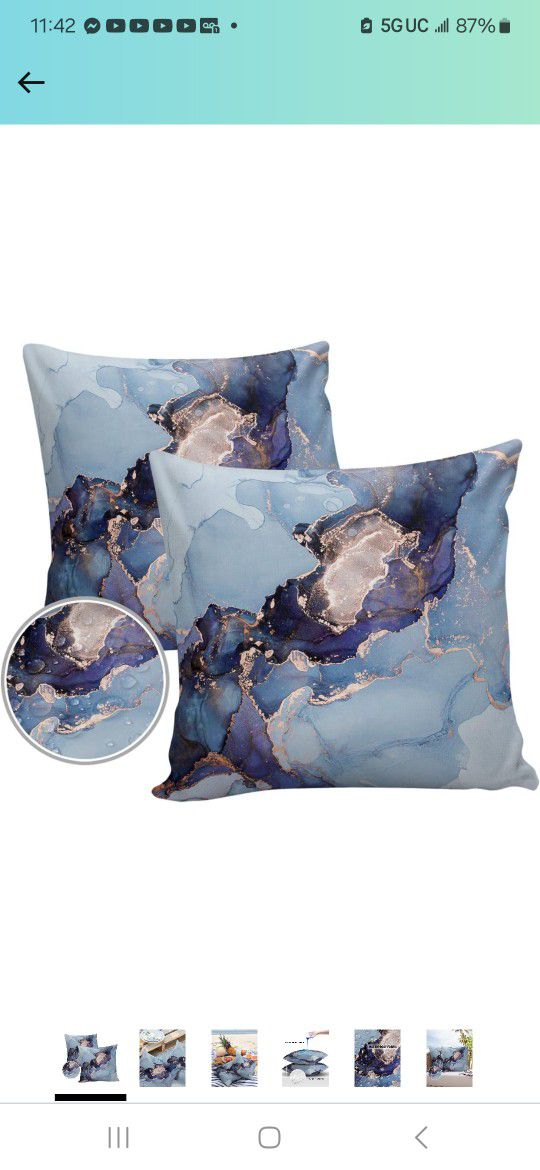 
Marble Waterproof Throw Pillow Covers 18x18 inch, Decorative Cushion Pillow for Couch Sofa Chair, Durable Pillow Case for Indoor Outdoor Use - Blue P