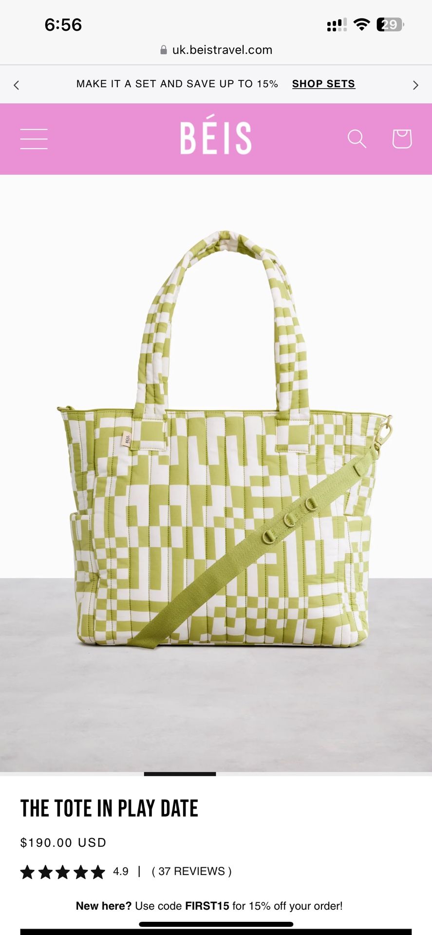 BÉIS Diaper Bag “The Tote in Play Date”