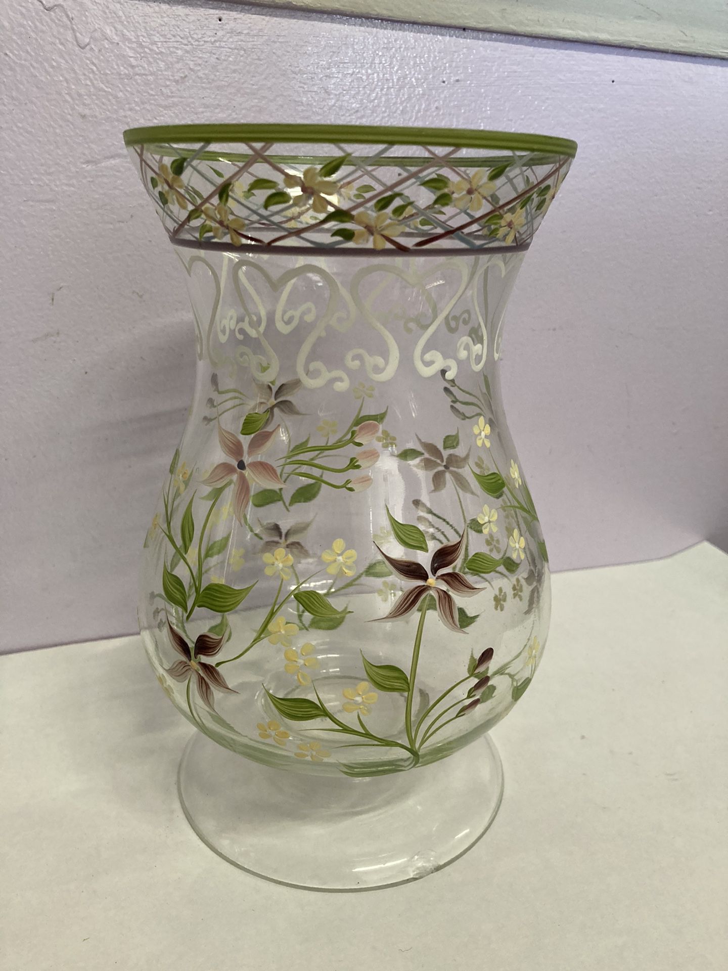 Glass Vase, Hand Painted Dainty Floral Design