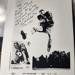 Kay McFarland, 8.5 x11 autographed subscribed 49ers with COA