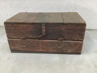 Antique Homemade Wooden Trunk with Drawers