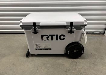 RTIC 52 QT Wheeled Hard-Sided Ice Chest Cooler, Ultra-Light, Fits 76 Cans, White & Grey