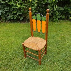 Vintage Folk Art Farmhouse Metal Fruit Design Dining With Rush Seat Chair