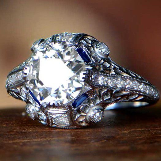 "Noble Retro Big Round Royal Zircon Dainty Silver Rings for Women, K796
 
  