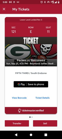 2 Tickets BUCS vs Packers  Thumbnail