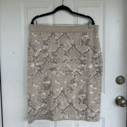 Calvin Klein Animal Print Knit Skirt Beige Sweater Skirt size L