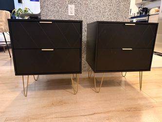 Modern Black Nightstands with Gold Legs – Set of