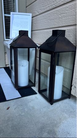 Decorative Metal Lantern Set with LED Candles (Set of 2)