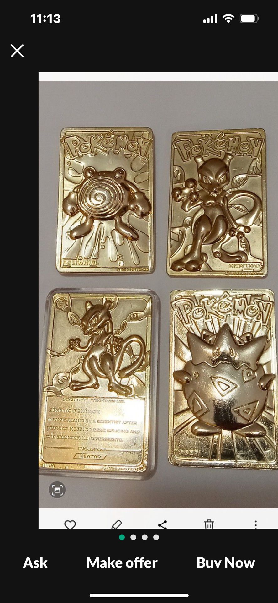 Gold Plated Pokemon Cards 4 Of Them. Sale Or Maybe Trade 
